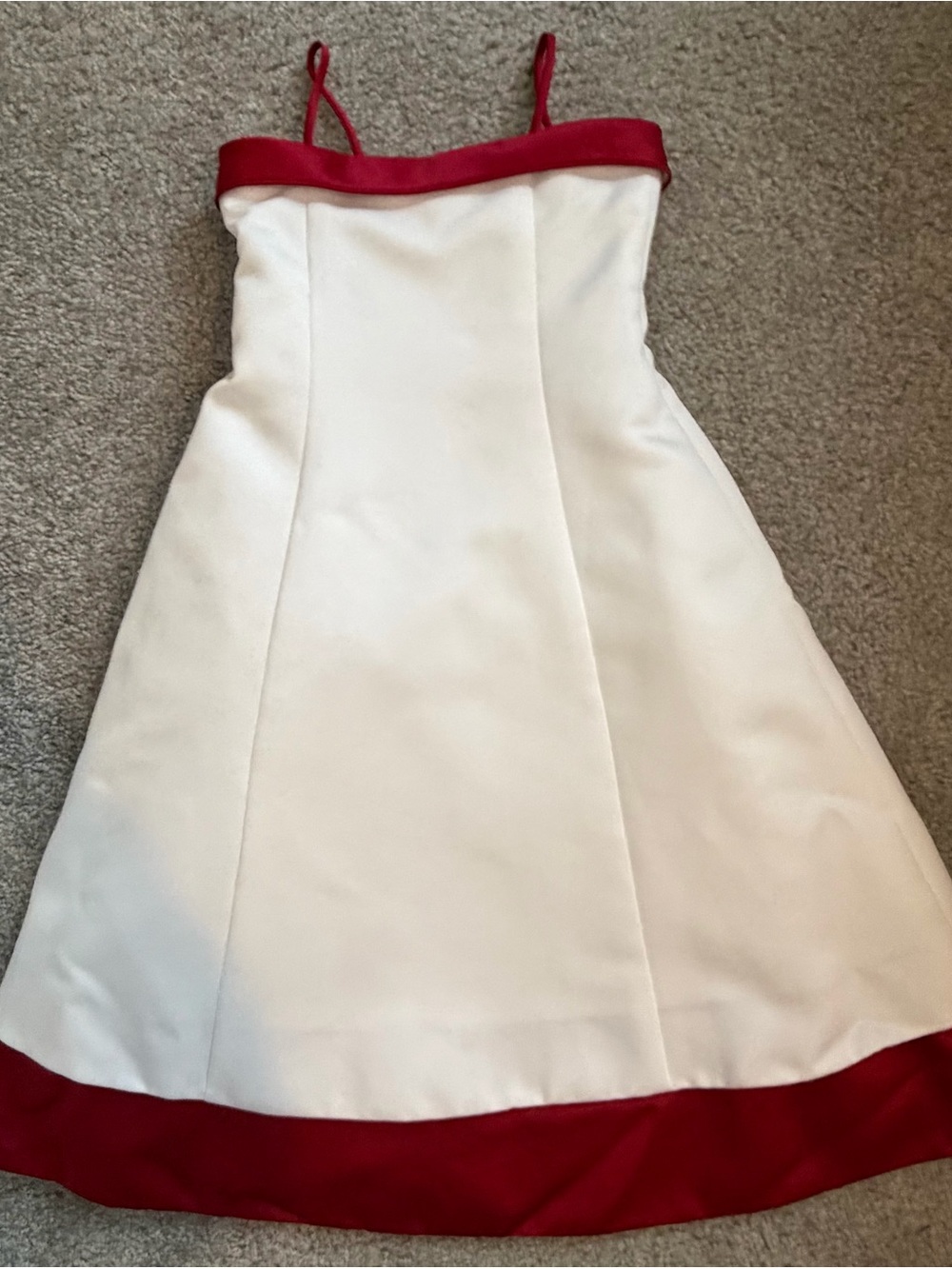 David's Bridal White and Red Spaghetti Strap Formal Dress